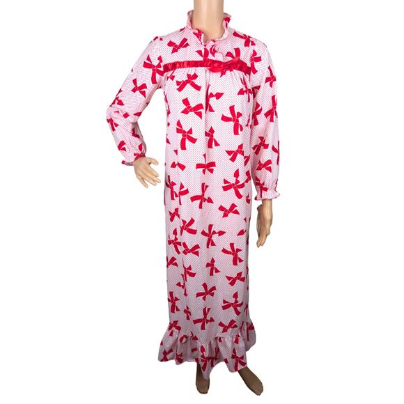 Her Majesty Other - VTG NWT Her Majesty Red White Bow Star Fleece Nightgown Petite XS/S Coquette